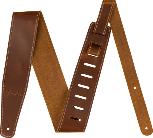 Fender Broken-In Leather Strap Tan - front Fender Broken-In Leather Strap Tan 990641021