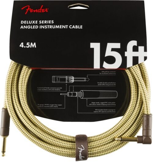 Fender Deluxe Series Tweed Instrument Cable 15 ft - coiled Fender Instrument Cable Deluxe Series Angled 15Ft Tweed 990820086