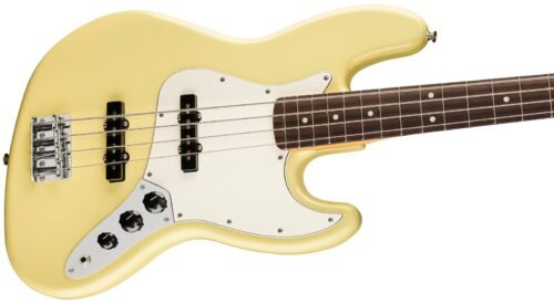 Fender Player II Jazz Bass Hialeah Yellow - body angle Fender Bass Guitar Player II Jazz Rosewood Hialeah Yellow 140480561