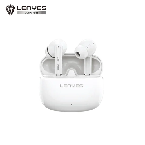Lenyes AIR68 - white earbuds in open charging case Lenyes AIR68 Wireless Earbuds - White