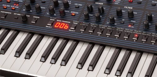 Sequential OB-6 Keyboard - front panel and keys close-up Sequential OB-6 Keyboard 6 Voice Polyphonic Analogue Synthesiser