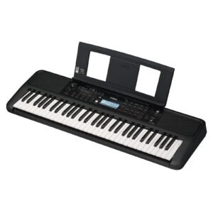 Yamaha PSR-E383 - angled view with music rest YAMAHA PSR-E383 Portable Keyboard 61 Keys (Adaptor Included), Black